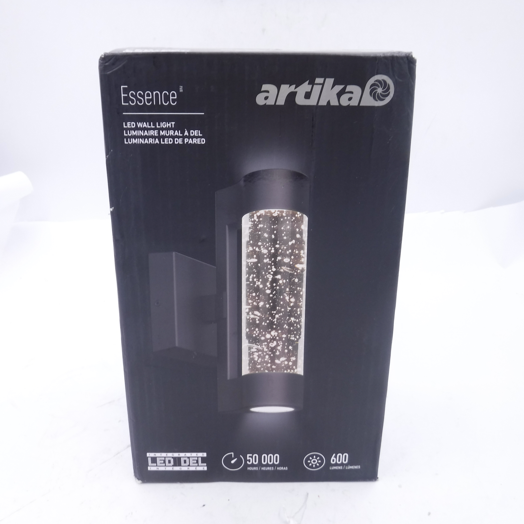Artika Essence Black LED Indoor/Outdoor Wall Lantern Sconce w/ Bubble