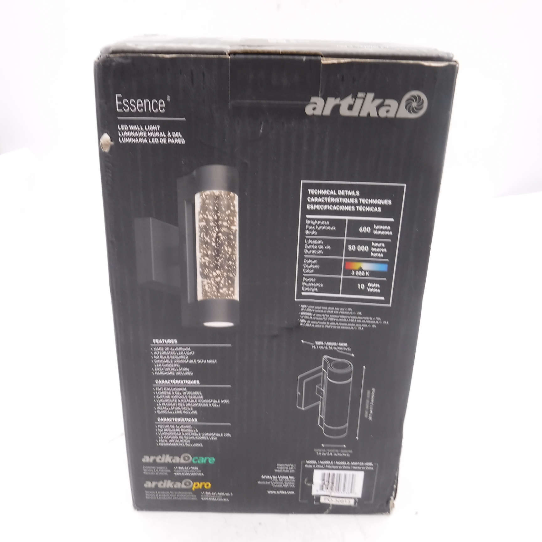 Artika Essence Black LED Indoor/Outdoor Wall Lantern Sconce w/ Bubble