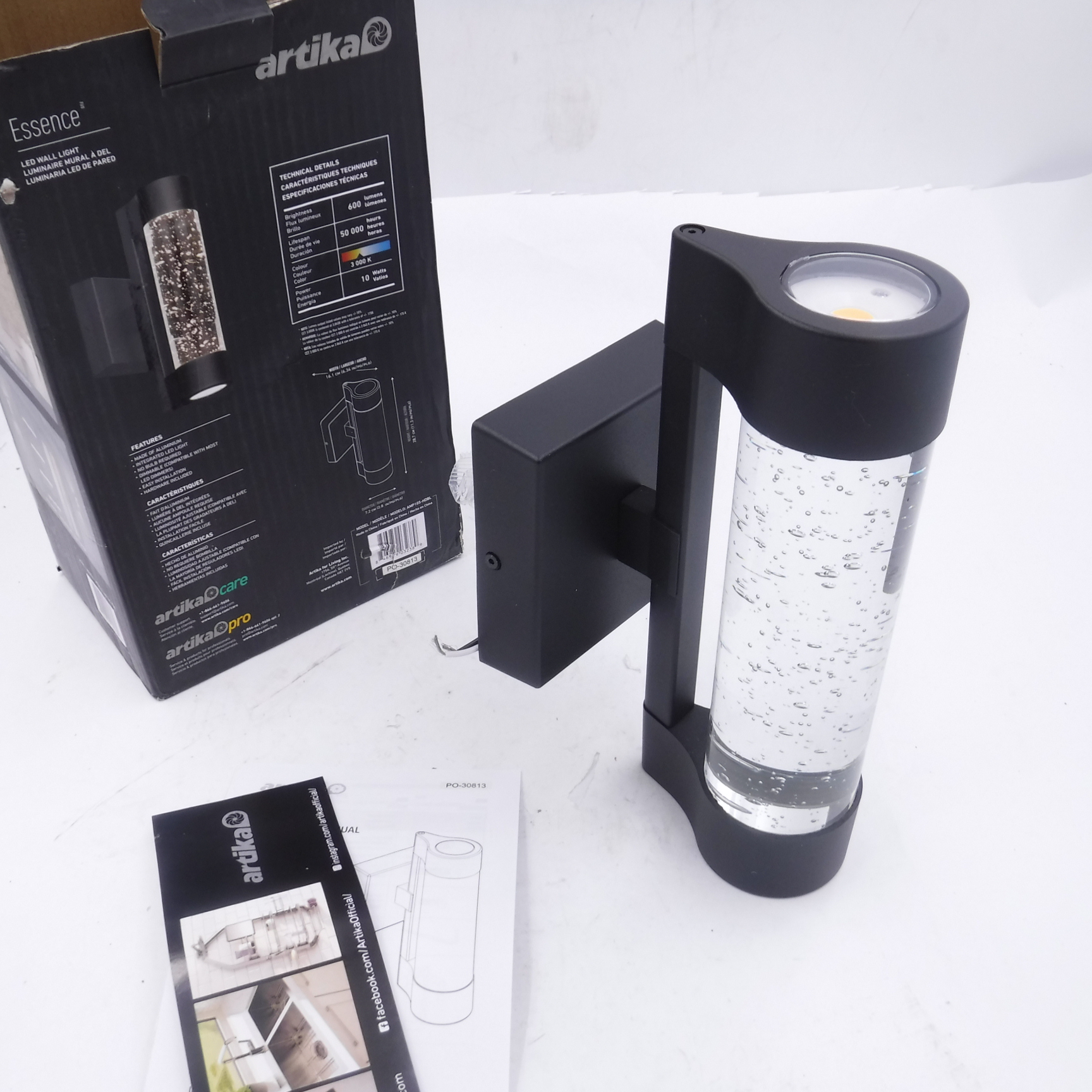 Artika Essence Black LED Indoor/Outdoor Wall Lantern Sconce w/ Bubble