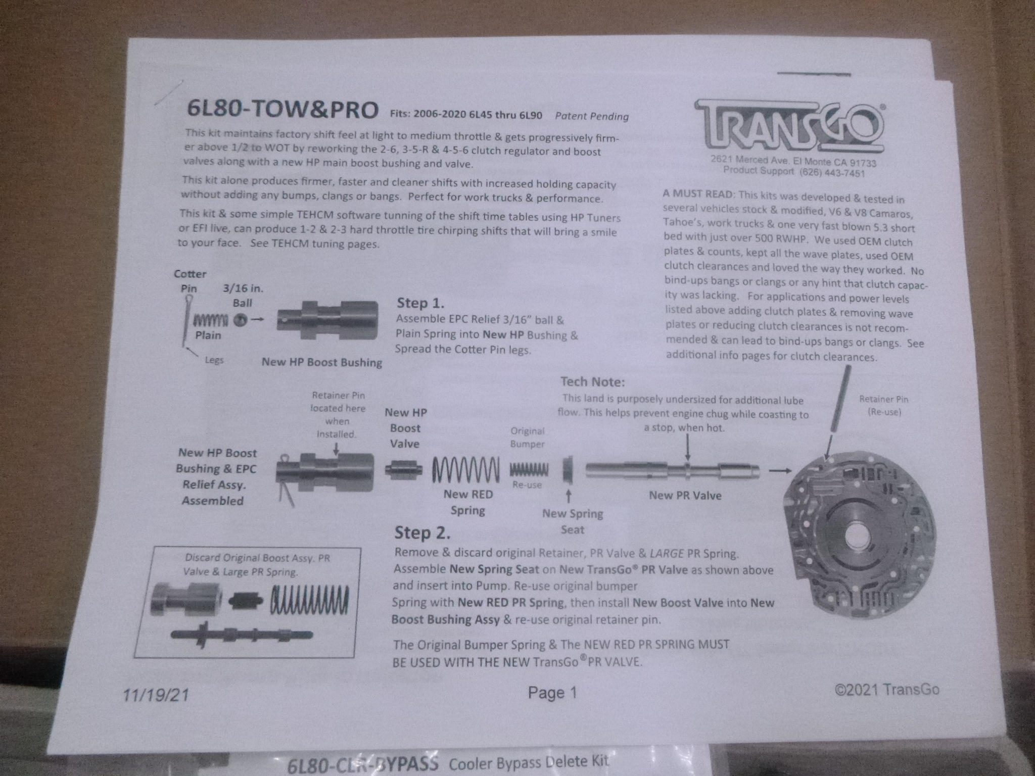 Transgo 6L80-TOW&PRO - Kit De Reprogramación De Rendimiento